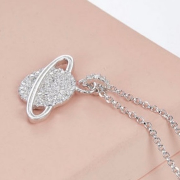 Rhinestone Saturn Pendant Necklace - Picture 2 of 4